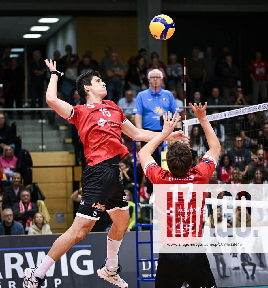 Volleyball 1. Bundesliga Saison 2026 2027 1. Spieltag 20.10.2026 TV Rottenburg - SWD powervolleys Dueren Philipp Friedrich (li, TV Rottenburg) und Aurel Sprenger (re, TV Rottenburg)