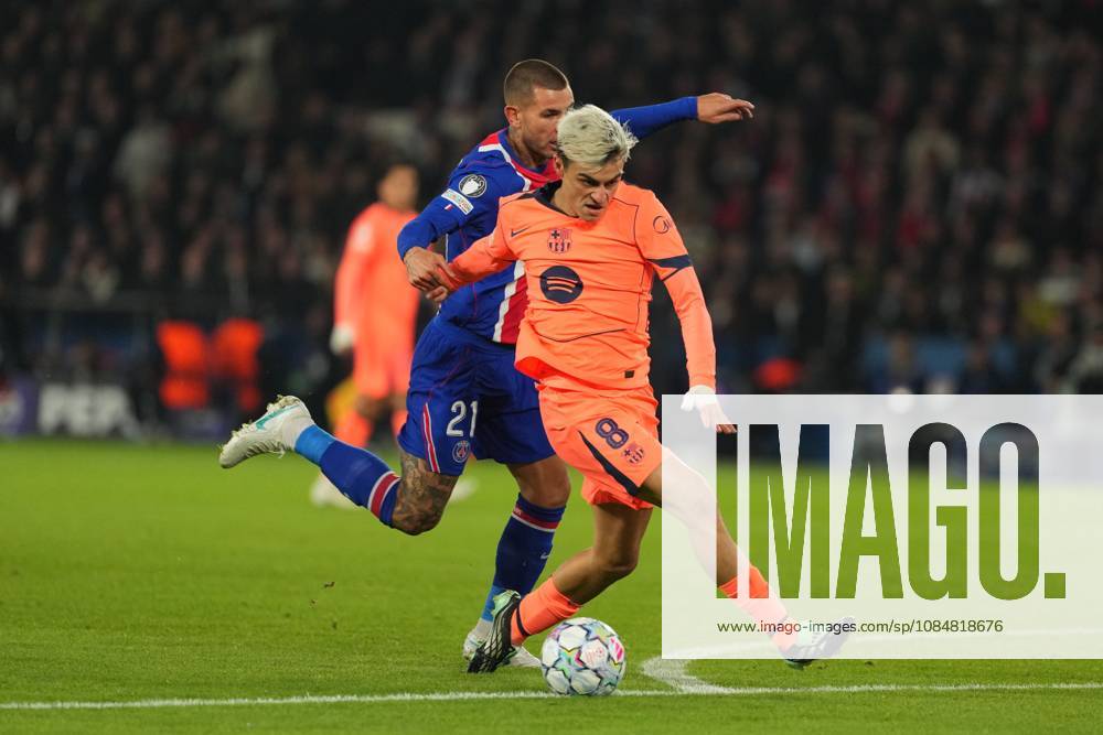Pedri of Barcelona takes on Lucas Hernandez of PSG Paris Saint-Germain v Barcelona, UEFA Champions League, Football, Parc des Princes, Paris, France - 20 Oct 2026Paris Parc des Princes France