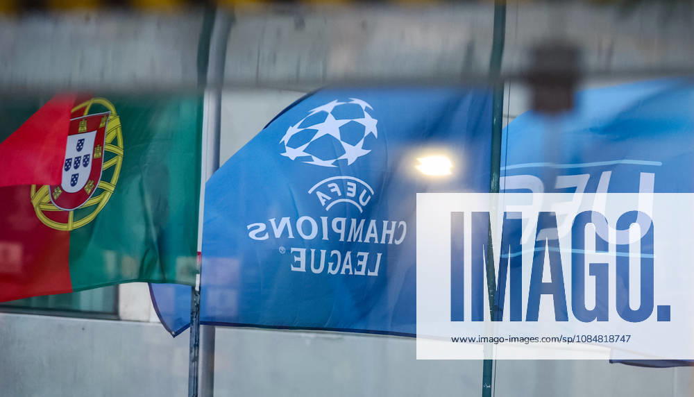 SOCCER - UEFA CL, Sporting vs LASK LISBON,PORTUGAL,20.OCT.26 - SOCCER - UEFA Champions League, Sporting Club de Portugal vs Linzer ASK, preview, press conference, PK, Pressekonferenz LASK. Image shows a feature with uefa flags. GEPAxpictures xManuelxBinder