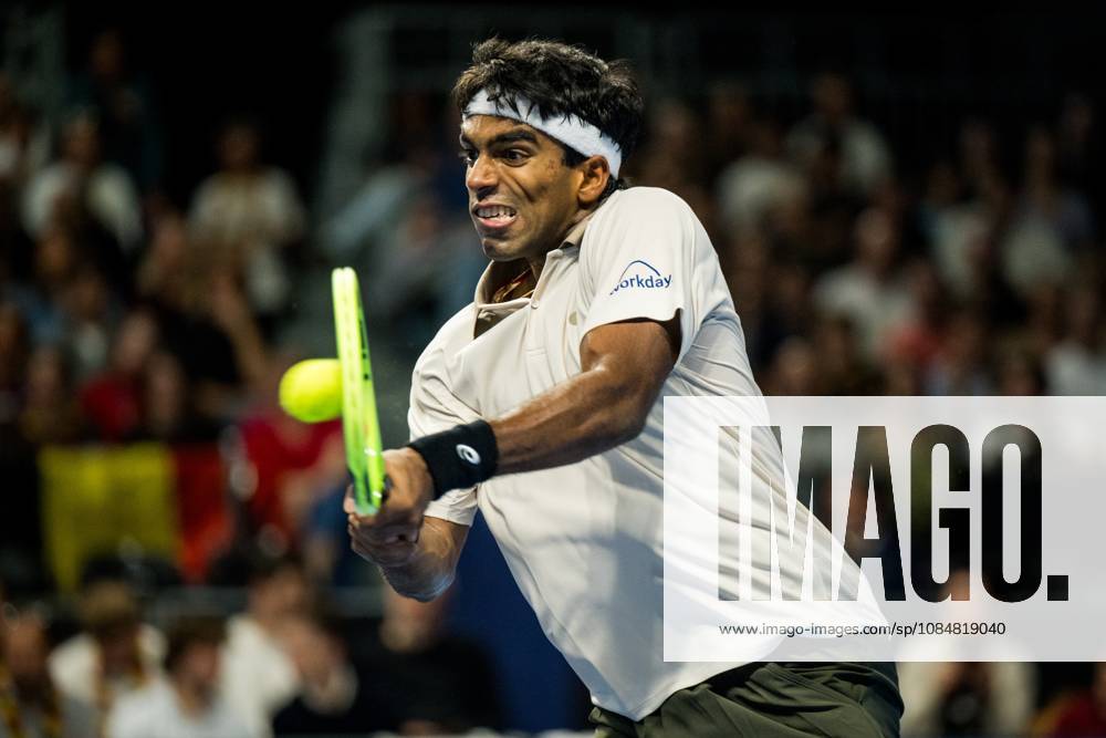 Nishesh Basavareddy of the United States pictured in action during the European Open ATP, Tennis Herren tennis tournament in Brussels, on Tuesday 20 October. This year s edition of the tournament is taking place from 17 to 25 October JASPERxJACOBS x190421414x