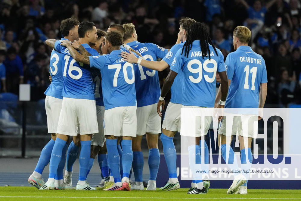SSC Napoli v FK Bodo Glimt - UEFA Champions League Matteo Politano of SSC Napoli celebrates with team mates after scoring during the UEFA Champions League match between SSC Napoli and FK Bodo Glimt at Diego Armando Maradona Stadium Naples Italy on 20 October 2026. Naples Campania Italy