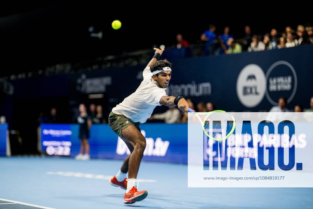 Nishesh Basavareddy of the United States pictured in action during the European Open ATP, Tennis Herren tennis tournament in Brussels, on Tuesday 20 October. This year s edition of the tournament is taking place from 17 to 25 October JASPERxJACOBS x190421857x