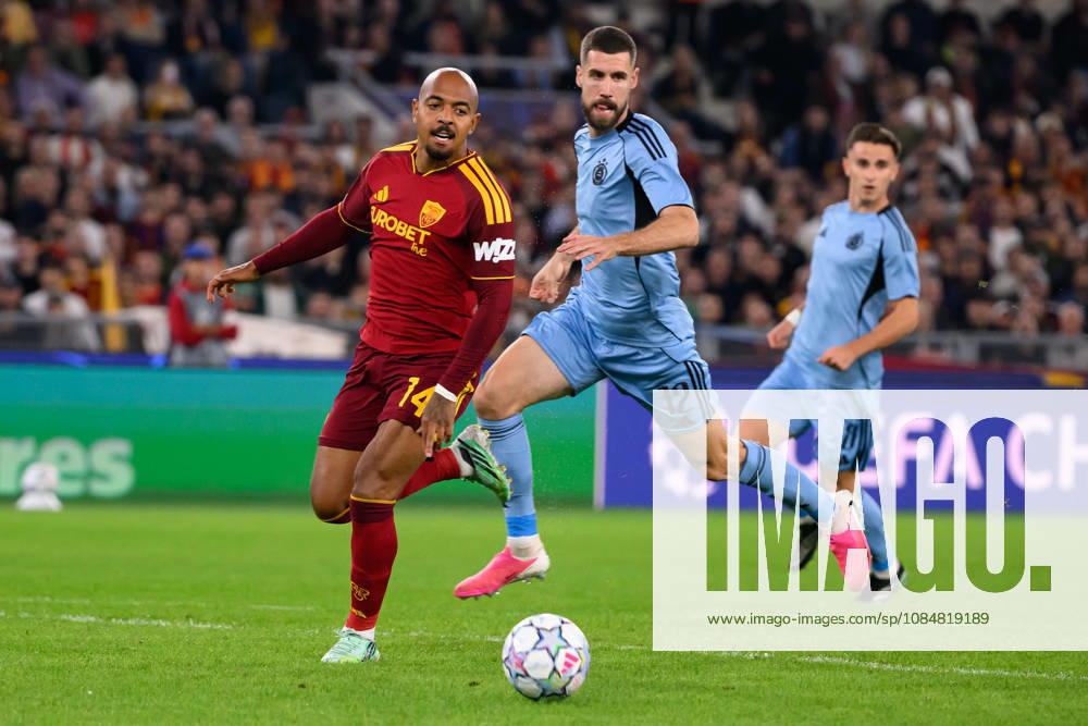 Donyell Malen of AS Roma and Kenan Bajric of Slovan Bratislava during the UEFA Champions League 2026 2027 football match between AS Roma and Slovan Bratislava at Stadio Olimpico in Rome (Italy), October 20, 2026. AndreaxStaccioli