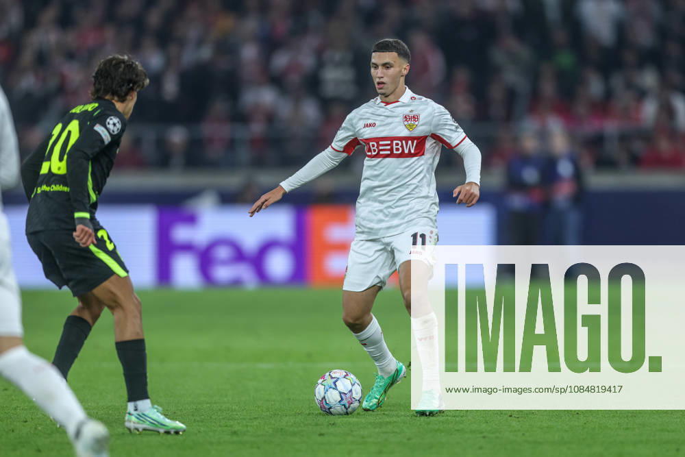 GER, Stuttgart, VfB Stuttgart vs Atletico Madrid, Fussball, UEFA, Spielzeit 2026 2027, Champions League, MHP-Arena, 3. Spieltag im Bild v.l.: Bilal El Khannouss (VfB Stuttgart 11) DFB DFL REGULATIONS PROHIBIT ANY USE OF PHOTOGRAPHS AS IMAGE SEQUENCES AND OR QUASI-VIDEO, 200.2026