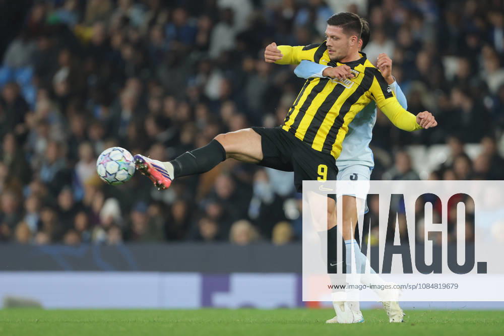 Manchester City v AEK Athens - UEFA Champions League 2026 27 League Phase MD3 Luka Jovic of AEK Athens and Ruben Dias of Manchester City challenge during the UEFA Champions League 2026 27 League Phase MD3 match between Manchester City and AEK Athens at City of Manchester Stadium on October 20, 2026 in Manchester, England. Manchester City of Manchester Stadium England United Kingdom