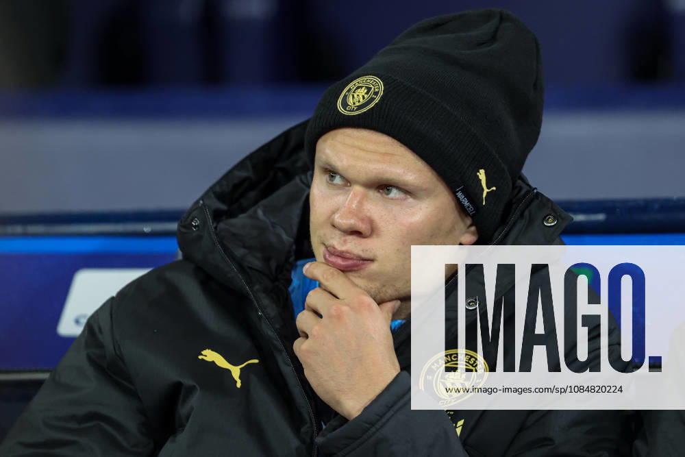 20th October 2026; Etihad Stadium, Manchester, England; UEFA Champions League Football, Manchester City versus AEK Athens; Erling Haaland of Manchester City reacts whilst on the bench AidanxHunter