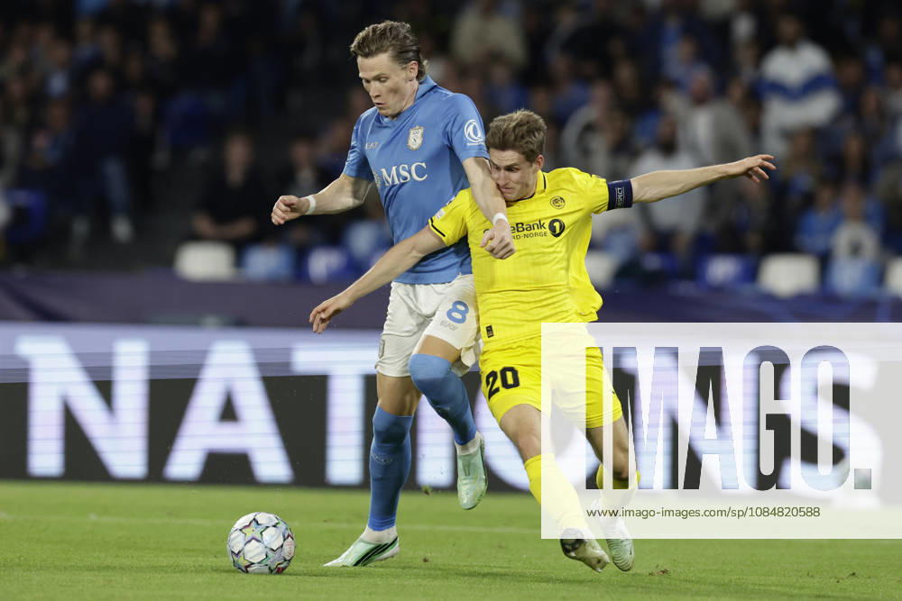 Champions League match SSC Napoli vs Bodo Glimt Napoli s Scottish midfielder Scott McTominay challenges for the ball with Bodo Glimt s Norwegian defender Fredrik Sjovold during the Uefa champions league match between SSC Napoli vs Bodo Glimt at the Diego Armando Maradona Stadium in Naples on October 20, 2026. _BPH1365