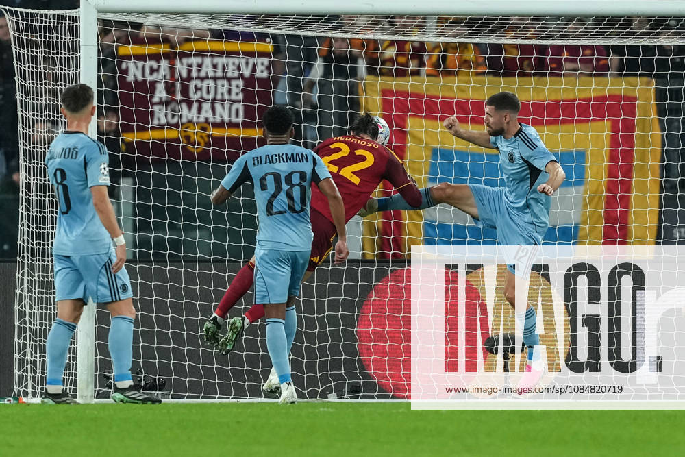 Mario Hermoso of AS Roma scores the goal of 1-0 during the UEFA Champions League 2026 2027 football match between AS Roma and Slovan Bratislava at Stadio Olimpico in Rome (Italy), October 20, 2026. antoniettaxbaldassarre