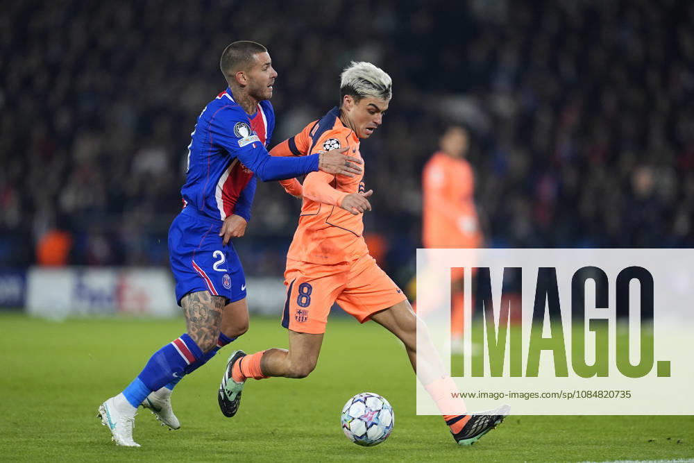 Pedri Gonzalez of FC Barcelona, Barca and Lucas Hernandez of PSG in action during the UEFA Champions League 2026 27 League Phase MD3 match between Paris Saint-Germain and FC Barcelona at Parc des Princes on Octuber 20, 2026, in Paris, France. Paris France - ZUMAa181 20261020_zaa_a181_057