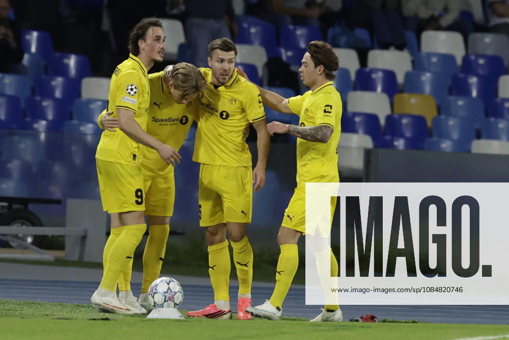 Champions League match SSC Napoli vs Bodo Glimt Bodo Glimt s Norwegian forward Jens Petter Hauge celebrates after scoring a goal of 1-1 during the Uefa champions league match between SSC Napoli vs Bodo Glimt at the Diego Armando Maradona Stadium in Naples on October 20, 2026. _BPH1908