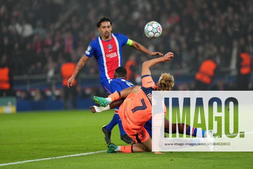Fermin Lopez of Barcelona sees his goalbound effort blocked by Willian Pacho of PSG Paris Saint-Germain v Barcelona, UEFA Champions League, Football, Parc des Princes, Paris, France - 20 Oct 2026Paris Parc des Princes France
