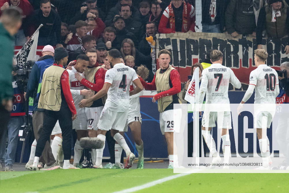GER, Fussball, Herren, UEFA Champions League, Saison 2026 2027, 3. Spieltag, VfB Stuttgart vs. Atletico Madrid Tor zum 1:0 durch Jamie Leweling ( VfB Stuttgart 18 ) Jubel, Torjubel, bejubelt sein Tor Stuttgart MHP Arena Baden-Württemberg Deutschland