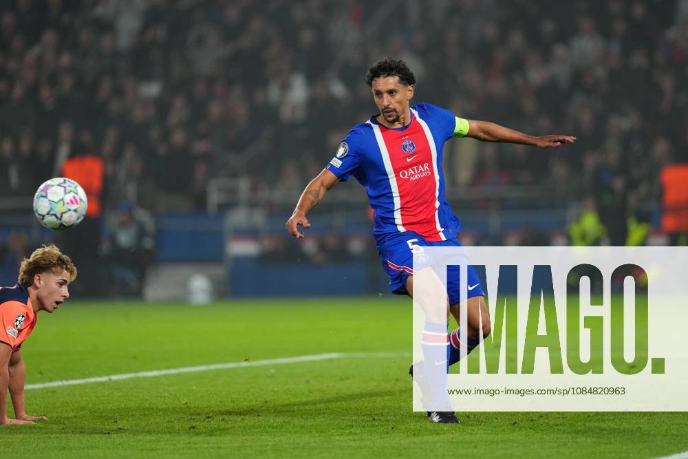 Marquinhos of PSG clears a goalbound effort from Fermin Lopez of Barcelona Paris Saint-Germain v Barcelona, UEFA Champions League, Football, Parc des Princes, Paris, France - 20 Oct 2026Paris Parc des Princes France