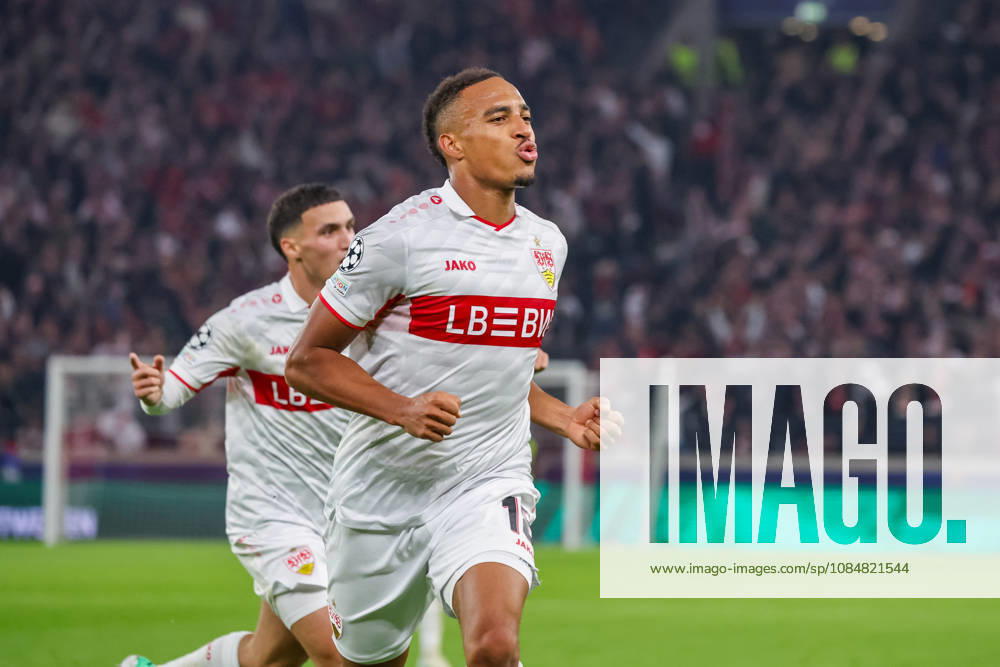 VfB Stuttgart - Atletico Madrid Deutschland, Stuttgart, 20.10.2026, Fussball, UEFA Champions League, Saison 2026 2027, VfB Stuttgart - Atletico Madrid: Jamie Leweling (VfB Stuttgart); Jubel Tor 1:0 Leweling.