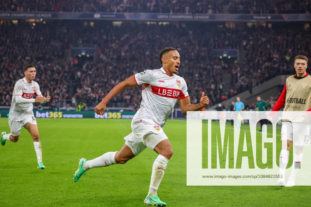 VfB Stuttgart - Atletico Madrid Deutschland, Stuttgart, 20.10.2026, Fussball, UEFA Champions League, Saison 2026 2027, VfB Stuttgart - Atletico Madrid: Jamie Leweling (VfB Stuttgart); Jubel Tor 1:0 Leweling.
