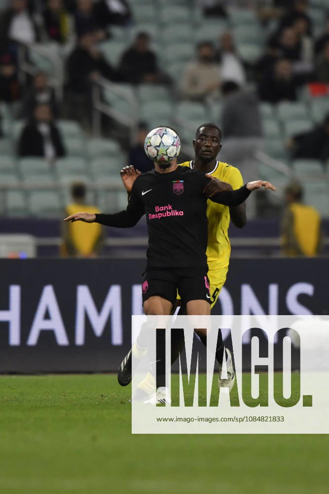 Sabah FC v Borussia Dortmund - UEFA Champions League 2026 27 League Phase MD3 BAKU, AZERBAIJAN - OCTOBER 20: Aden McCarthy of Sabah FC is seen in action under pressure from Serhou Guirassy of Borussia Dortmund during the UEFA Champions League 2026 27 League Phase MD3 match between Sabah FC and Borussia Dortmund at Tofig Bahramov Stadium on October 20, 2026 in Baku, Azerbaijan. Baku Tofig Bahramov Stadium Azerbaijan