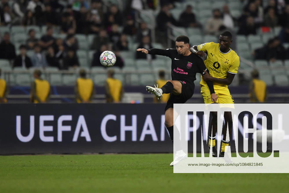 Sabah FC v Borussia Dortmund - UEFA Champions League 2026 27 League Phase MD3 BAKU, AZERBAIJAN - OCTOBER 20: Aden McCarthy of Sabah FC is seen in action under pressure from Serhou Guirassy of Borussia Dortmund during the UEFA Champions League 2026 27 League Phase MD3 match between Sabah FC and Borussia Dortmund at Tofig Bahramov Stadium on October 20, 2026 in Baku, Azerbaijan. Baku Tofig Bahramov Stadium Azerbaijan