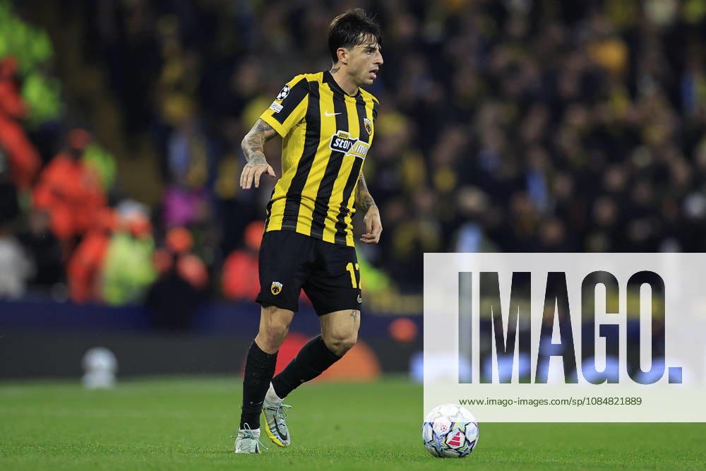 Manchester City v AEK Athens, Champions League Lazaros Rota (12) of AEK Athens controls the ball during the Champions League match between Manchester City and AEK Athens at the Etihad Stadium, Manchester, UK on 20 October 2026. Manchester Etihad Stadium Manchester UK Editorial use only ,