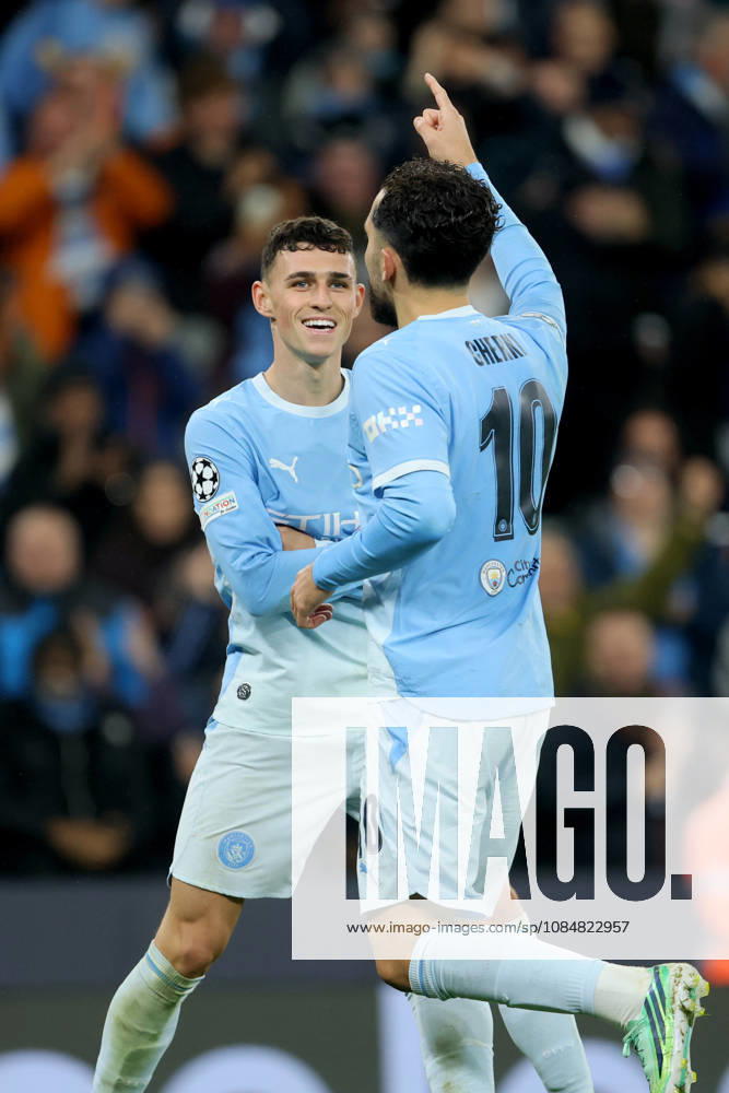 Manchester City v AEK Athens - UEFA Champions League 2026 27 League Phase MD3 Phil Foden and Rayan Cherki of Manchester City celebrate 3rd goal during the UEFA Champions League 2026 27 League Phase MD3 match between Manchester City and AEK Athens at City of Manchester Stadium on October 20, 2026 in Manchester, England. Manchester City of Manchester Stadium England United Kingdom