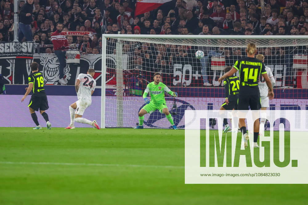 VfB Stuttgart - Atletico Madrid Deutschland, Stuttgart, 20.10.2026, Fussball, UEFA Champions League, Saison 2026 2027, VfB Stuttgart - Atletico Madrid: Julian Alvarez (Atletico Madrid); Tor 1:1 Alvarez.