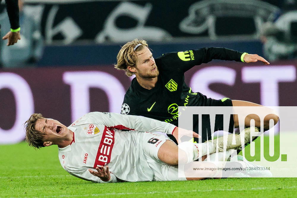 Angelo Stiller (VfB Stuttgart, 6) falling down on the pitch crying out after being fouled by Morten Hjulmand (Atletico de Madrid, 23) - red card - during the UEFA Champions League match between VfB Stuttgart vs. Atletico de Madrid at Arena Stuttgart on matchday 3 of the UEFA Champions League on October 20, 2026 in Stuttgart, Germany. Baden-Wuerttemberg Germany