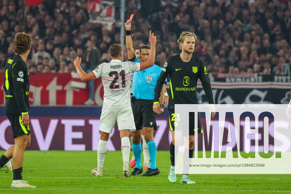 VfB Stuttgart - Atletico Madrid Deutschland, Stuttgart, 20.10.2026, Fussball, UEFA Champions League, Saison 2026 2027, VfB Stuttgart - Atletico Madrid: Morten Hjulmand (Atletico Madrid); rote Karte.