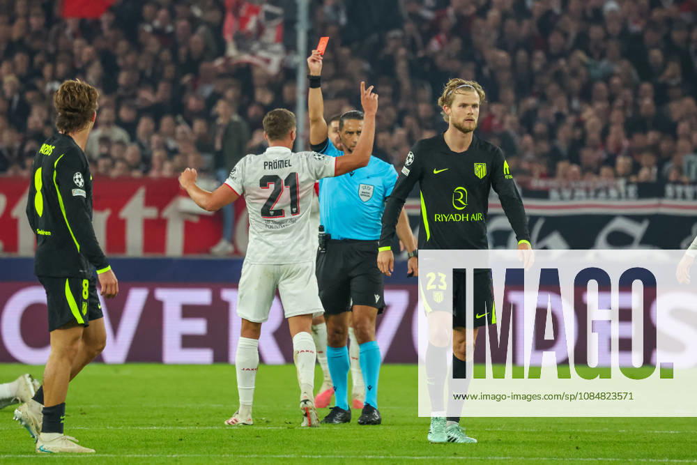 VfB Stuttgart - Atletico Madrid Deutschland, Stuttgart, 20.10.2026, Fussball, UEFA Champions League, Saison 2026 2027, VfB Stuttgart - Atletico Madrid: Morten Hjulmand (Atletico Madrid); rote Karte.