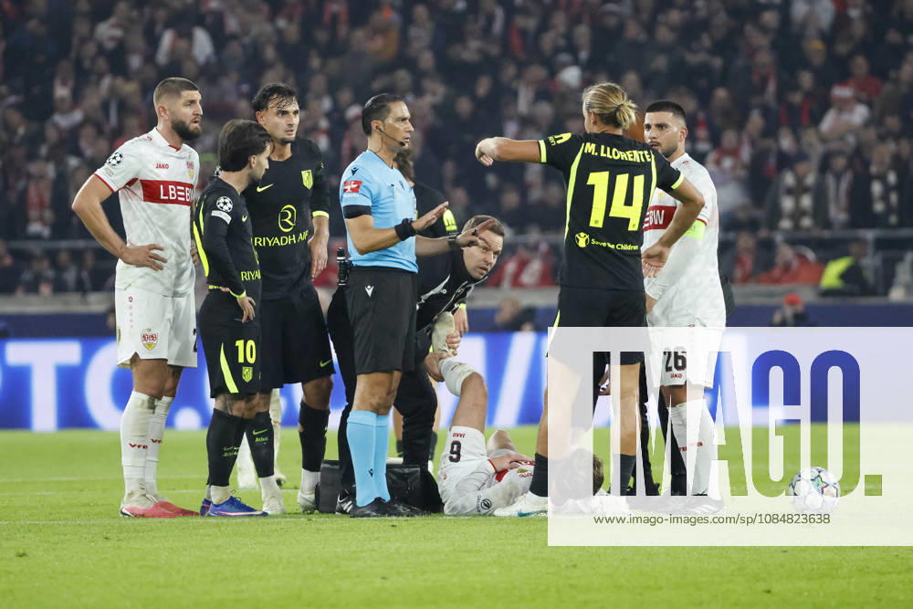 Angelo Stiller (VfB Stuttgart, 06) verletzt am Boden , Deutschland, Fussball, UEFA Champions League, 3. Spieltag, 2026 2027, VfB Stuttgart vs. Atletico Madrid, 20.10.2026, Stuttgart Arena Stuttgart Deutschland