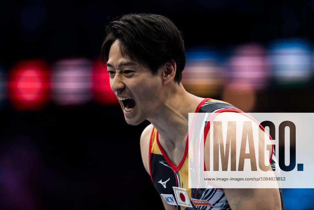 Fusuke Maeda of Japan celebrates after competing in horizontal bar during men s team final on day four of the 2026 Artistic Gymnastics World Championships on October 20, 2026 in Rotterdam. Photo: Joel Marklund BILDBYRÅN kod JM JM0861 bbeng artistisk gymnastik artistic gymnastics gymnastik-vm vm artistic gymnastics world championships final lagfinal team final jubel