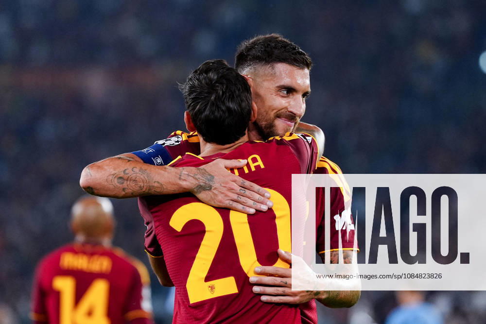AS Roma v SK Slovan Bratislava - UEFA Champions League 2026 27 League Phase MD3 Nahuel Molina of AS Roma celebrates with Lorenzo Pellegrini after scoring second goal during the AS Roma v SK Slovan Bratislava. - UEFA Champions League 2026 27 League Phase MD3 at Stadio Olimpico on October 20, 2026 in Rome, Italy Rome Stadio Olimpico Lazio Italy