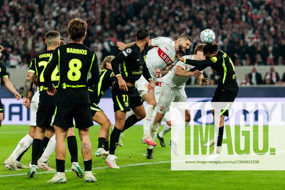 Jeff Chabot (VfB Stuttgart, 24) tries to score via header during the UEFA Champions League match between VfB Stuttgart vs. Atletico de Madrid at Arena Stuttgart on matchday 3 of the UEFA Champions League on October 20, 2026 in Stuttgart, Germany. Baden-Wuerttemberg Germany