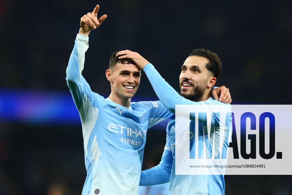 Rayan Cherki of Manchester City celebrates scoring to make it 3-1 with Phil Foden Manchester City v AEK Athens, UEFA Champions League, Football, Etihad Stadium, Manchester, UK - 20 Oct 2026Manchester Etihad Stadium United Kingdom