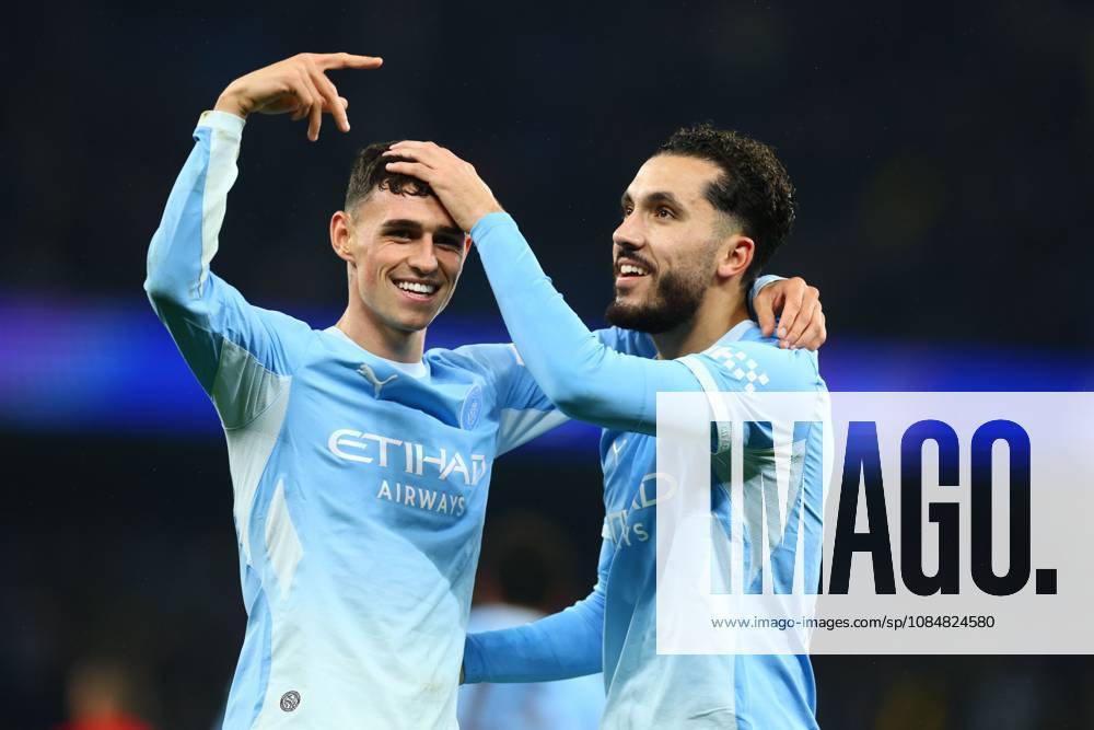 Rayan Cherki of Manchester City celebrates scoring to make it 3-1 with Phil Foden Manchester City v AEK Athens, UEFA Champions League, Football, Etihad Stadium, Manchester, UK - 20 Oct 2026Manchester Etihad Stadium United Kingdom