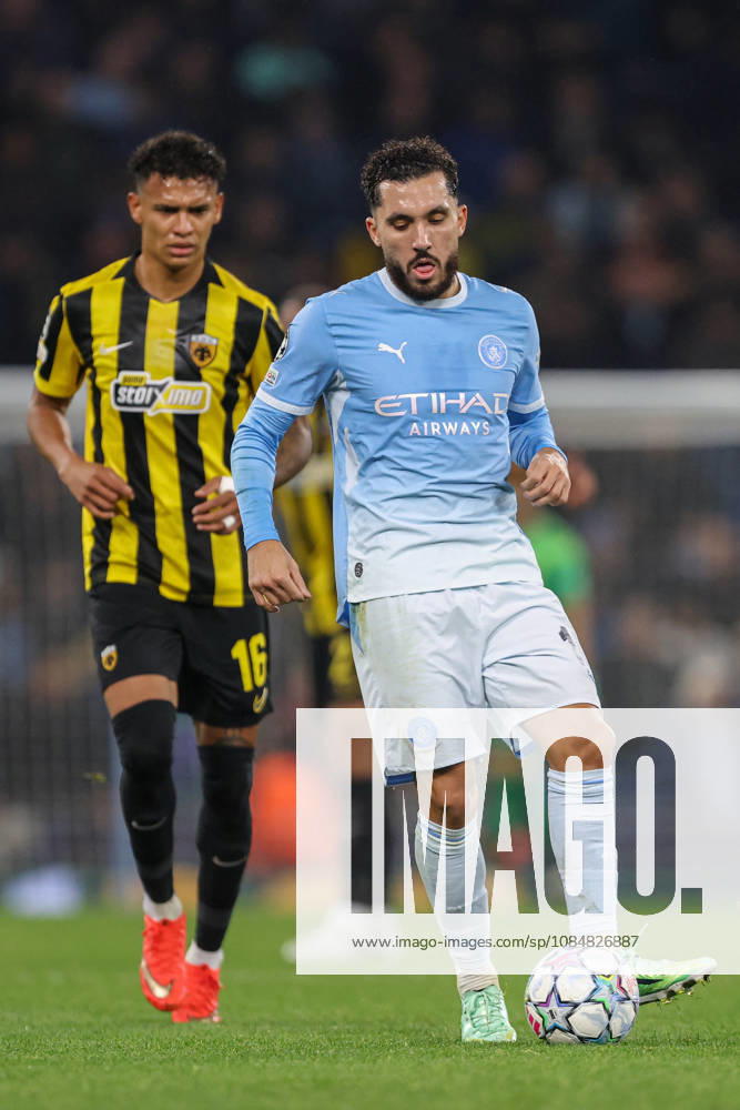 20th October 2026; Etihad Stadium, Manchester, England; UEFA Champions League Football, Manchester City versus AEK Athens; Rayan Cherki of Manchester City passes the ball AidanxHunter