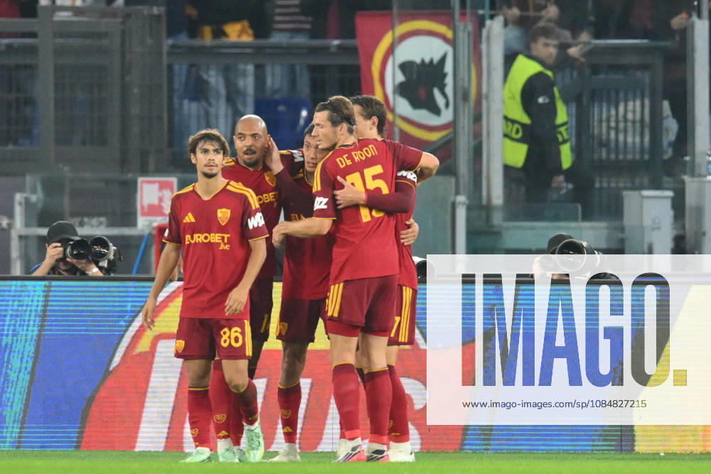 20th October 2026; Stadio Olimpico, Rome, Italy; UEFA Champions League Football, Roma versus Slovan Bratislava; Nahuel Molina of Roma celebrates scoring a goal 2-0 AllShotLive