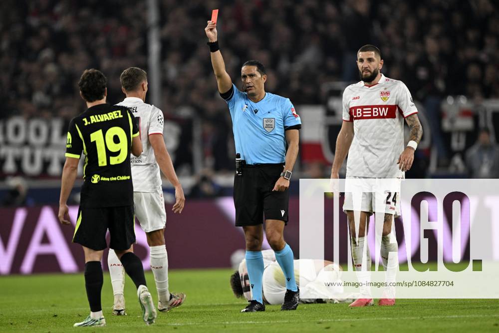 STUTTGART - Referee Serdar Gozubuyuk shows a red card to Morten Hjulmand of Atletico Madrid (not pictured) during the UEFA Champions League match between VFB Stuttgart and Atletico Madrid at Stadion MHP Arena on October 20, 2026, in Stuttgart, Germany. ANP UEFA Champions League 2026 27 ANPxSportx xGerritxvanxKeulenxIVx 573110689 originalFilename: 573110689