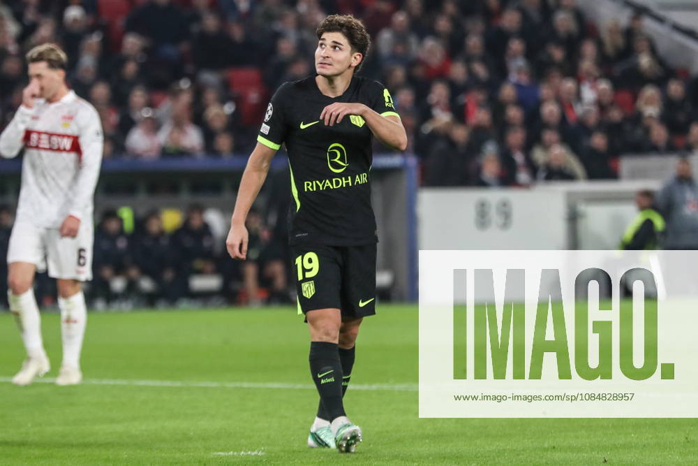 Stuttgart 20.10.2026. Pilka nozna Liga Mistrzow UEFA sezon 2026 2027 kolejka 3 mecz: VfB Stuttgart - Atletico Madryt --- Football UEFA Champions League season 2025 2026 round 3 match: VfB Stuttgart - Atletico de Madrid nz Julian Alvarez Fot. Kacper Staniec NEWSPIX.PL --- newspix.pl