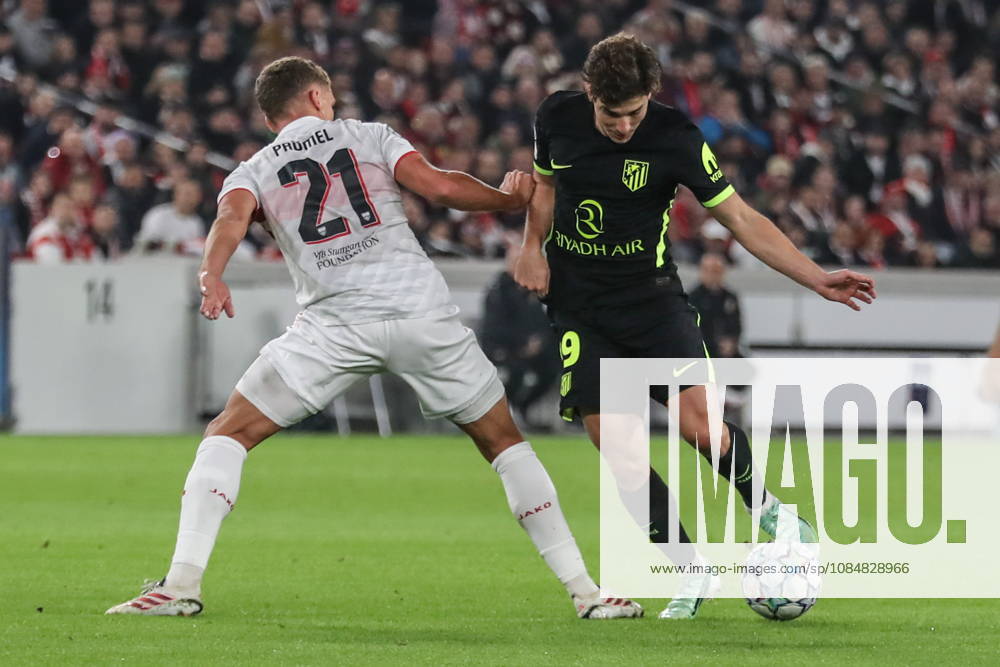 Stuttgart 20.10.2026. Pilka nozna Liga Mistrzow UEFA sezon 2026 2027 kolejka 3 mecz: VfB Stuttgart - Atletico Madryt --- Football UEFA Champions League season 2025 2026 round 3 match: VfB Stuttgart - Atletico de Madrid nz Julian Alvarez Fot. Kacper Staniec NEWSPIX.PL --- newspix.pl