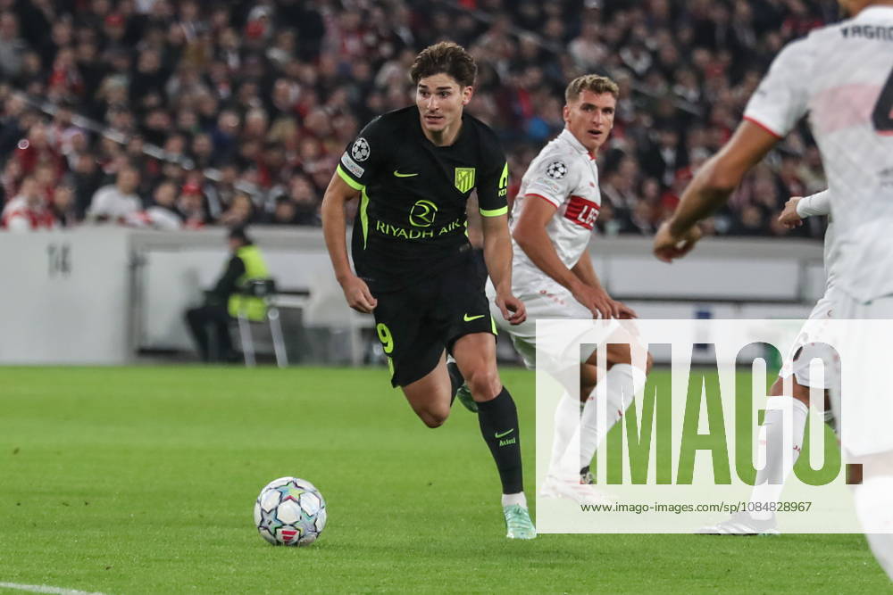 Stuttgart 20.10.2026. Pilka nozna Liga Mistrzow UEFA sezon 2026 2027 kolejka 3 mecz: VfB Stuttgart - Atletico Madryt --- Football UEFA Champions League season 2025 2026 round 3 match: VfB Stuttgart - Atletico de Madrid nz Julian Alvarez Fot. Kacper Staniec NEWSPIX.PL --- newspix.pl