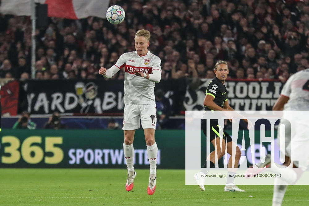 Stuttgart 20.10.2026. Pilka nozna Liga Mistrzow UEFA sezon 2026 2027 kolejka 3 mecz: VfB Stuttgart - Atletico Madryt --- Football UEFA Champions League season 2025 2026 round 3 match: VfB Stuttgart - Atletico de Madrid nz Chris Führich Fot. Kacper Staniec NEWSPIX.PL --- newspix.pl