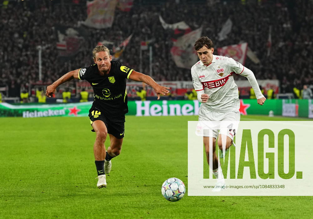 Marcos Llorente (Atleti) and Luca Jaquez (VFB Stuttgart) during VfB Stuttgart and Atlético Madrid, League Phase UEFA Champions League, at MHPArena, Stuttgart, Germany on October 20, 2026. DeFodi Images. -