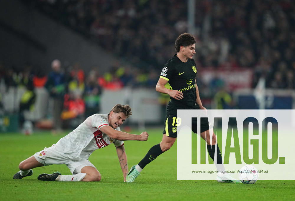 Julián Alvarez (Atleti) and Maximilian Mittelstadt (VFB Stuttgart) during VfB Stuttgart and Atlético Madrid, League Phase UEFA Champions League, at MHPArena, Stuttgart, Germany on October 20, 2026. DeFodi Images. -