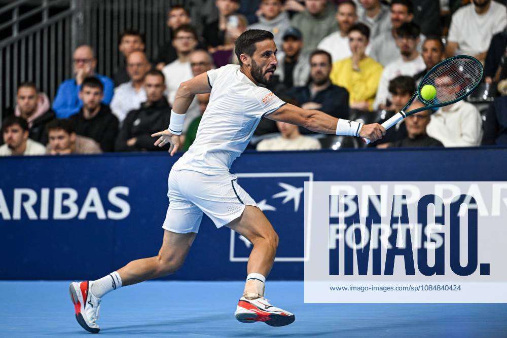 Damir Dzumhur of Bosnia and Herzegovina pictured in action during the European Open ATP, Tennis Herren tennis tournament in Brussels, on 21 October. This year s edition of the tournament is taking place from 17 to 25 October DAVIDxPINTENS x190475688x