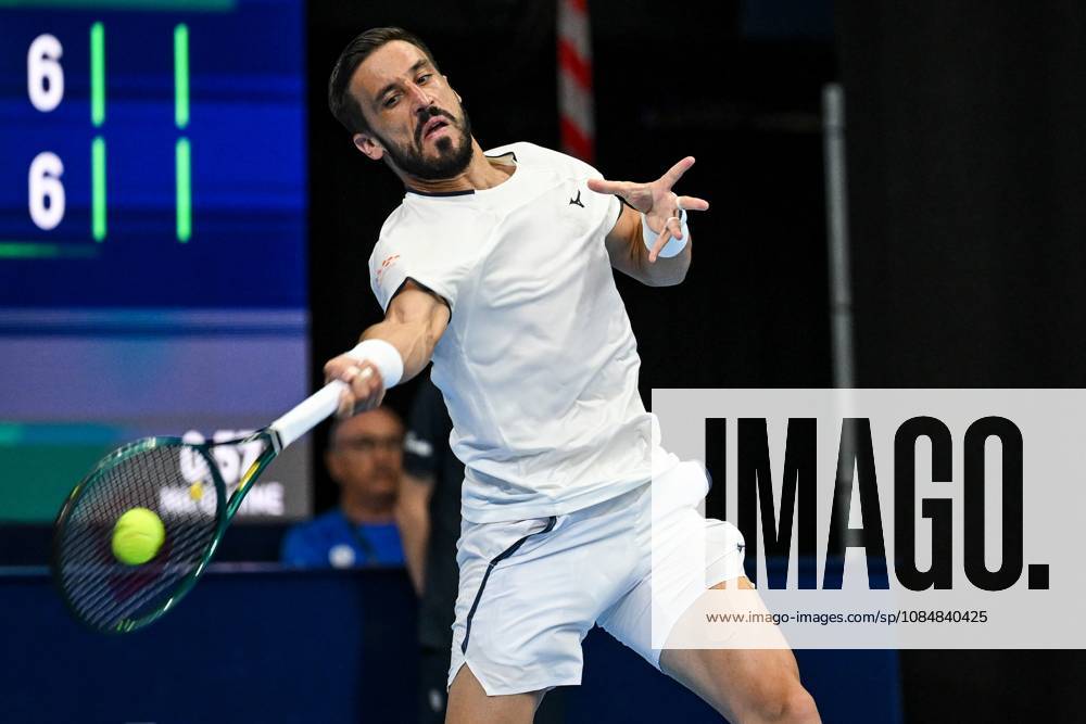 Damir Dzumhur of Bosnia and Herzegovina pictured in action during the European Open ATP, Tennis Herren tennis tournament in Brussels, on 21 October. This year s edition of the tournament is taking place from 17 to 25 October DAVIDxPINTENS x190475744x