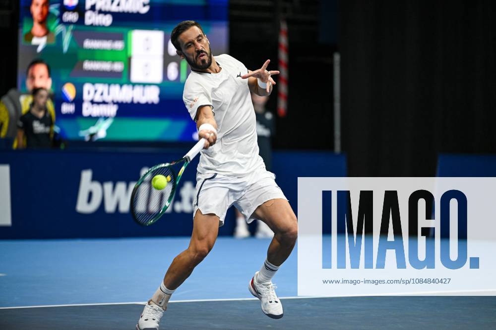 Damir Dzumhur of Bosnia and Herzegovina pictured in action during the European Open ATP, Tennis Herren tennis tournament in Brussels, on 21 October. This year s edition of the tournament is taking place from 17 to 25 October DAVIDxPINTENS x190475750x
