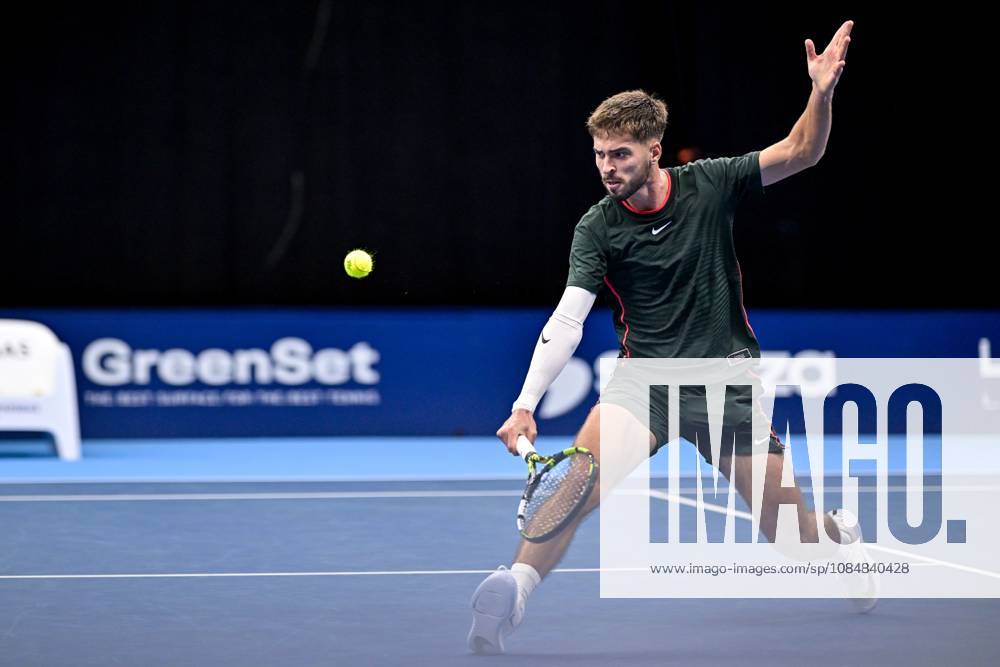 Dino Prizmic of Croatia pictured in action during the European Open ATP, Tennis Herren tennis tournament in Brussels, on 21 October. This year s edition of the tournament is taking place from 17 to 25 October DAVIDxPINTENS x190475759x