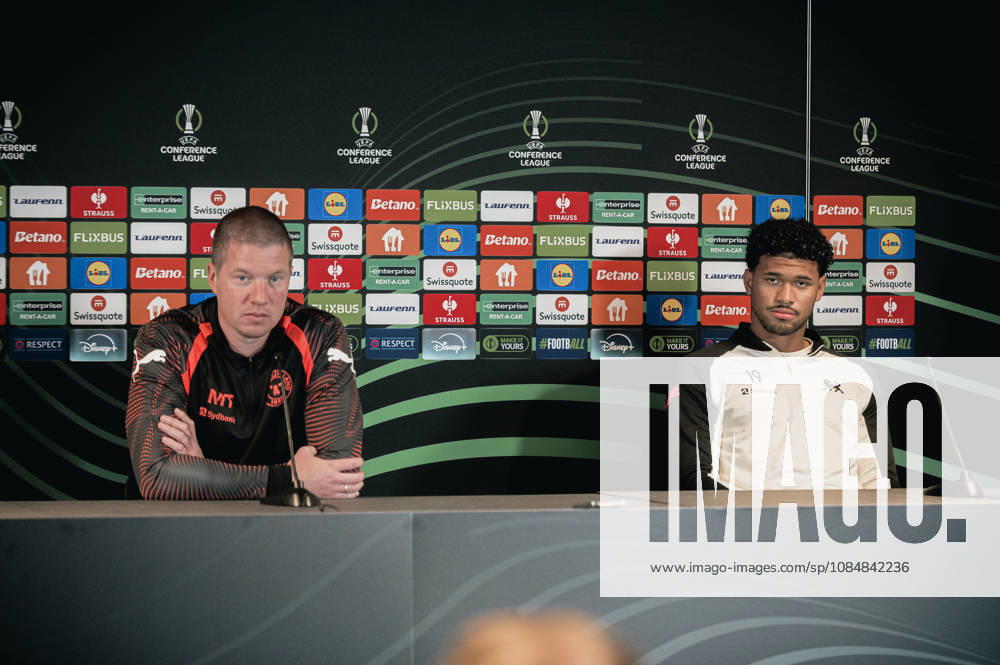 FC Midtjylland press conference, PK, Pressekonferenz - UEFA Conference League Herning, Denmark - October 21: Head coach Mike Tullberg and Pedro Bravo during a press conference ahead of a match between FC Midtjylland and St. Truidense in UEFA Conference League at MCH Arena Herning MCH Arena Denmark
