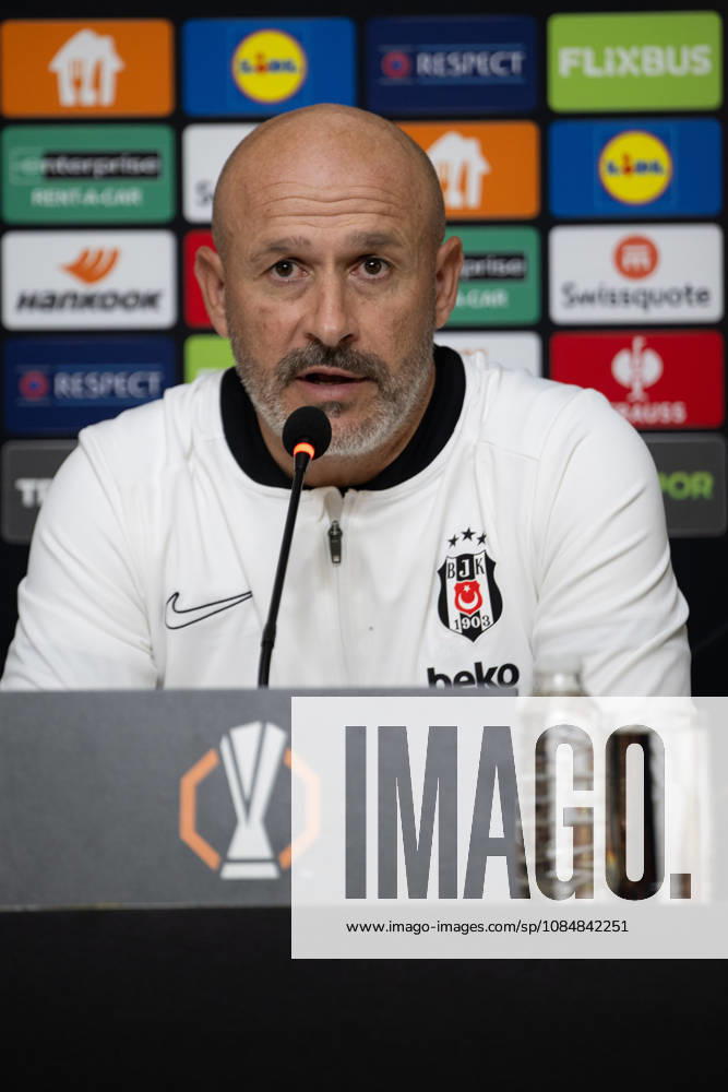 Besiktas hold press conference, PK, Pressekonferenz ahead of UEFA Europa League match with Crystal Palace ISTANBUL, TURKIYE - OCTOBER 21: Besiktas head coach Vincenzo Italiano speaks during a press conference alongside Wilfred Ndidi at BJK Nevzat Demir Training Facilities in Istanbul, Turkiye, on October 21, 2026, ahead of their UEFA Europa League Matchday 3 clash against Crystal Palace. Celal Gunes Anadolu Istanbul Turkey. Editorial use only. Please get in touch for any other usage.