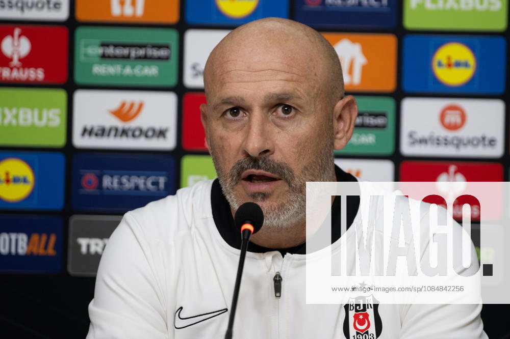 Besiktas hold press conference, PK, Pressekonferenz ahead of UEFA Europa League match with Crystal Palace ISTANBUL, TURKIYE - OCTOBER 21: Besiktas head coach Vincenzo Italiano speaks during a press conference alongside Wilfred Ndidi at BJK Nevzat Demir Training Facilities in Istanbul, Turkiye, on October 21, 2026, ahead of their UEFA Europa League Matchday 3 clash against Crystal Palace. Celal Gunes Anadolu Istanbul Turkey. Editorial use only. Please get in touch for any other usage.