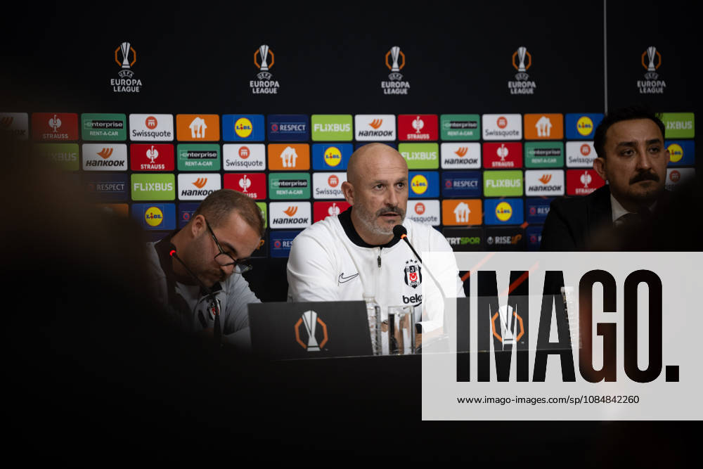 Besiktas hold press conference, PK, Pressekonferenz ahead of UEFA Europa League match with Crystal Palace ISTANBUL, TURKIYE - OCTOBER 21: Besiktas head coach Vincenzo Italiano (C) speaks during a press conference alongside midfielder Wilfred Ndidi at BJK Nevzat Demir Training Facilities in Istanbul, Turkiye, on October 21, 2026, ahead of their UEFA Europa League Matchday 3 clash against Crystal Palace. Celal Gunes Anadolu Istanbul Turkey. Editorial use only. Please get in touch for any other usage.
